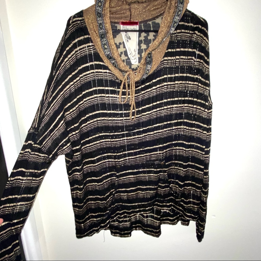 Anthropologie Scrapbook Originals Oversized Open Knit Gold Shimmer Hoodie High L